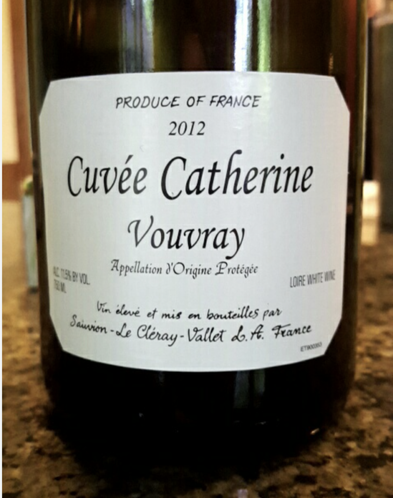 A wine bottle with the name Cuvee Catherine, a Vouvray