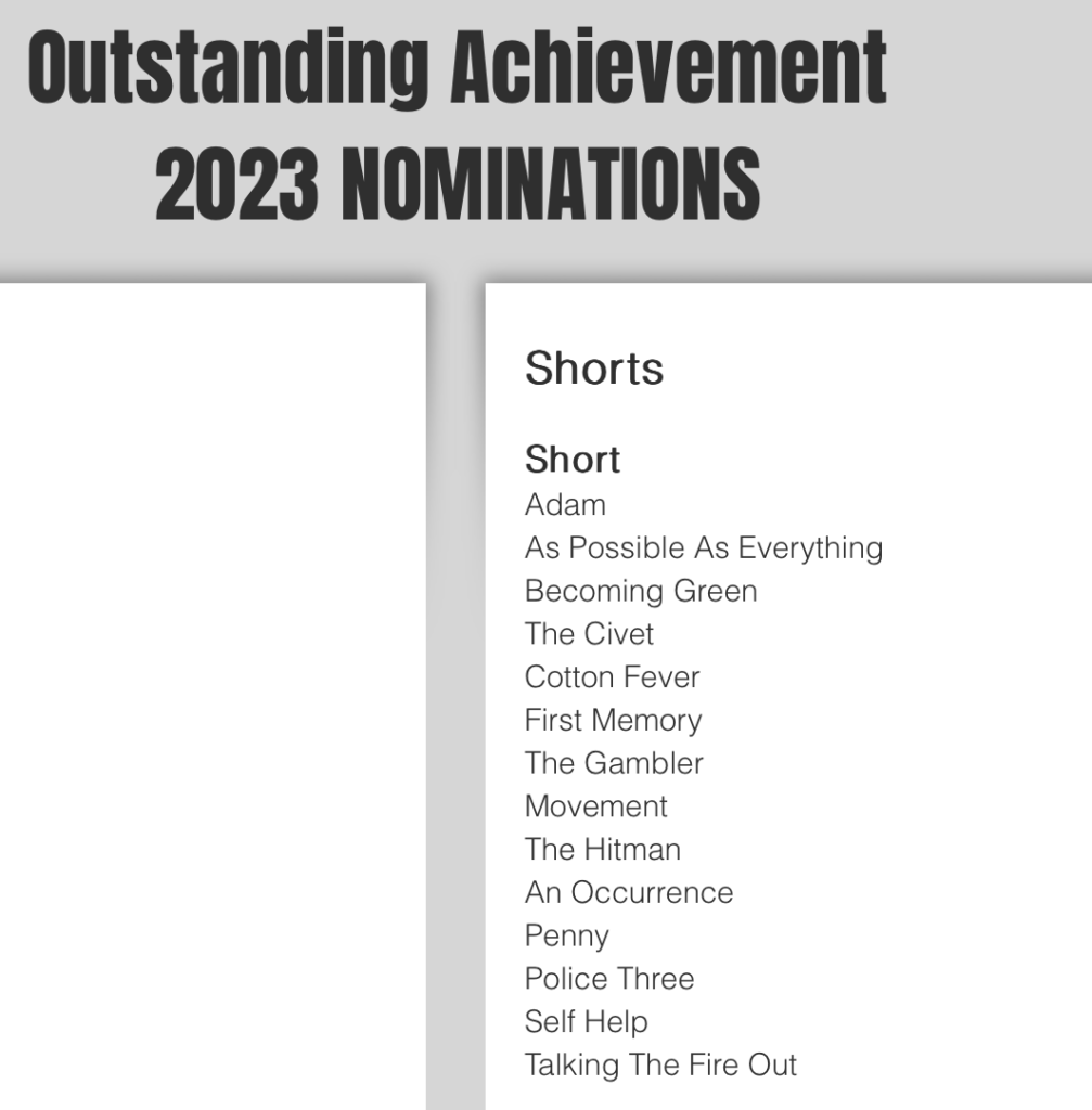 This list of outstanding achievement in shorts nominations.